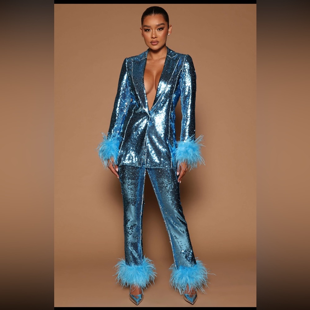 Melinda Sequin Blazer Set - Turquoise